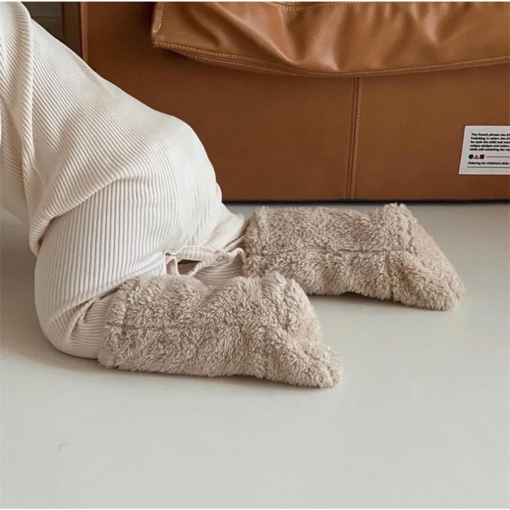 1 Pair Cute Thickened Newborn Socks Anti-slip Warm Floor Socks Solid Color Children's Sleeping Sock Winter
