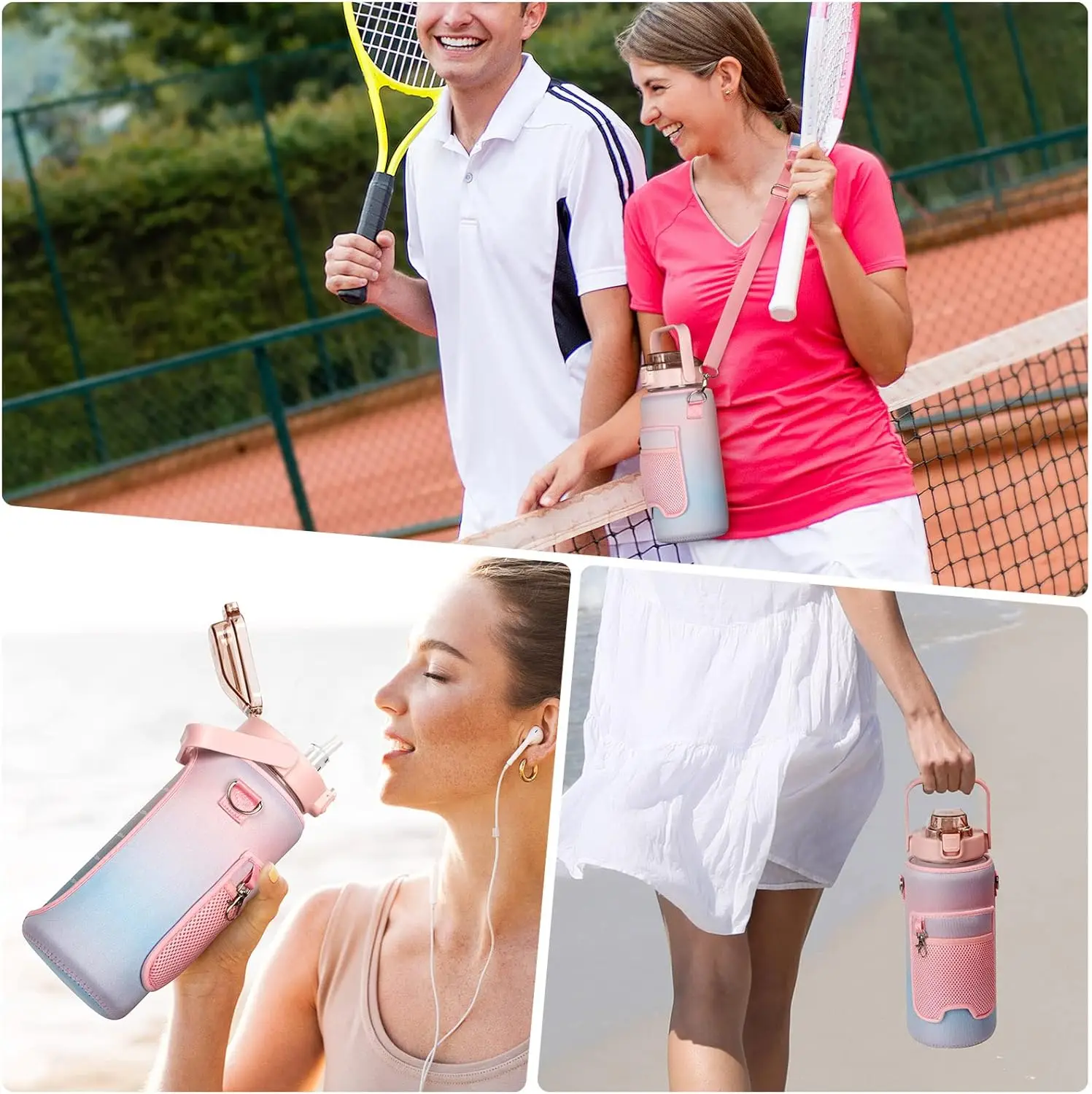 2L Wasserflasche mit Strohhalm, große Kapazität, Sportwasserflasche, Reise, Fitness, Sport, tragbare Trinkflaschen mit Zeitmarkierung – Detail 7