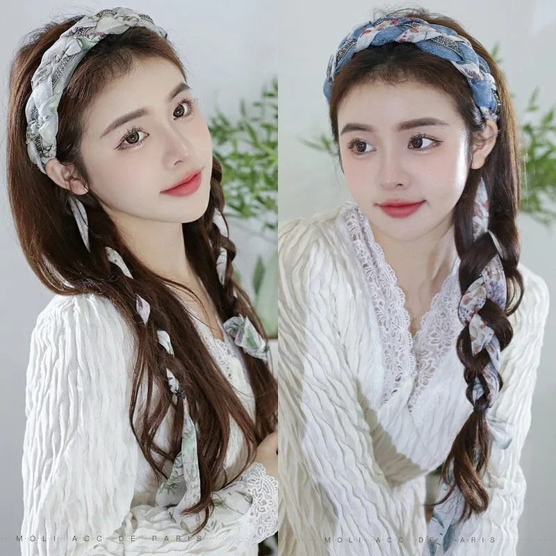 

Four Seasons Headband Silk Scarf Long Ribbon Hairpin Braided Hair New Women's Premium Hair Accessories Youthful and elegant