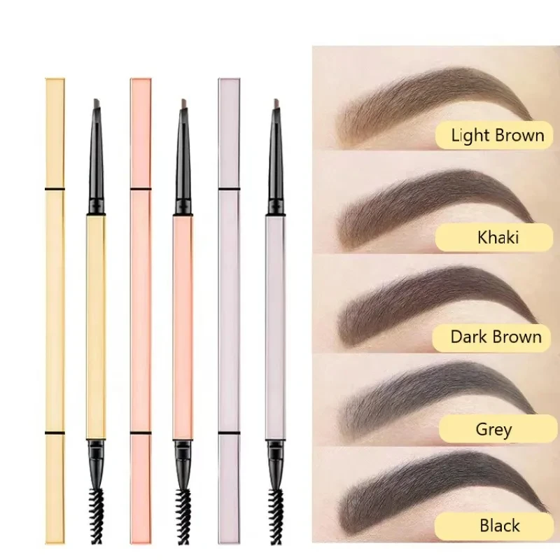 Pennello per matita per sopracciglia in oro con logo personalizzato Penna sottile impermeabile per sopracciglia sottili Etichetta privata Personalizza lo strumento per il trucco della tinta di marca