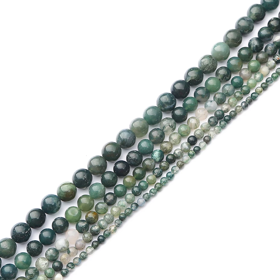 Natursteinperlen aus grünem Moosachat, runde, echte Steinperlen, lose Edelsteine für DIY-Armbänder, Halsketten, Ohrringe und Zubehör. – Detail 3