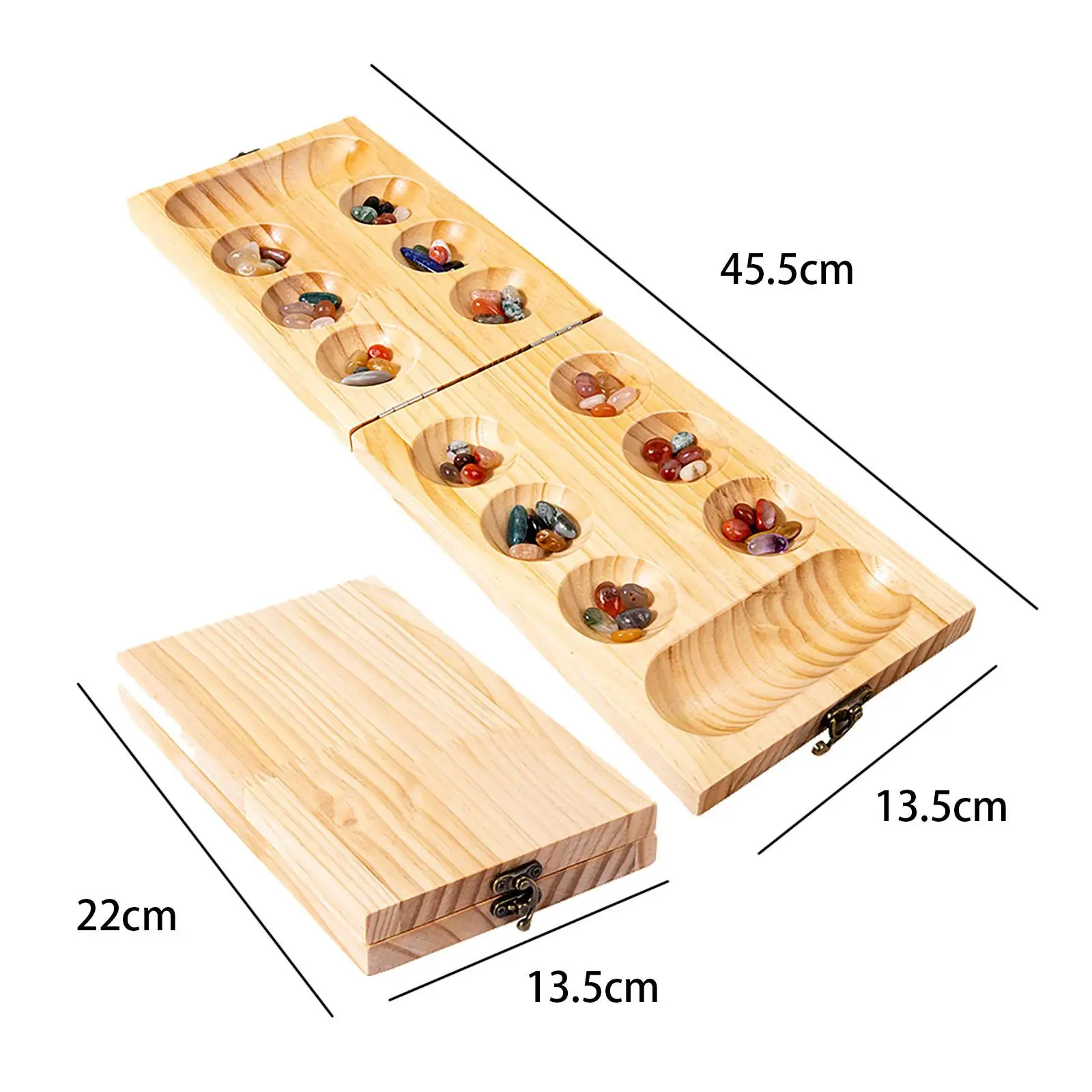 Wooden 50 Stones Mancala Board Game, Ages 7+ Travel Game Tabletop Game Family Games Classic Strategy for Travel Party Kid,