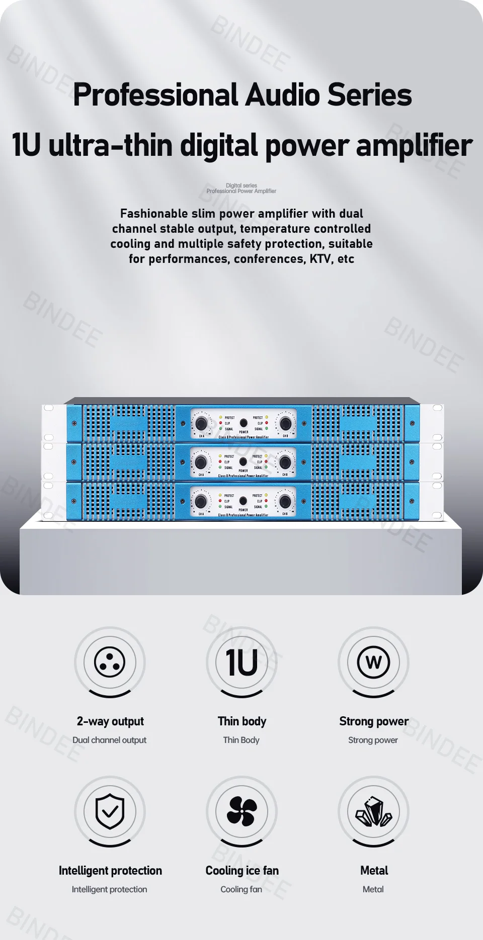 450W*2  Slim 1U Digital Power Amplifier, Suitable for Churches, Schools, Bars, DJ Karaoke, Home Outdoor Professional Amplifier