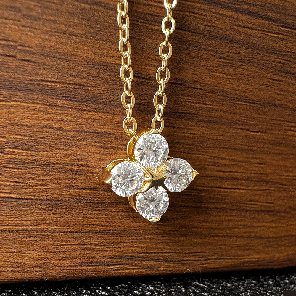D VVS1 Moissanite Clover Leaf Pandent Necklace/Earrings For Women Lab Diamond S925 Silver 18K Gold Party Fine Jewelry Gift
