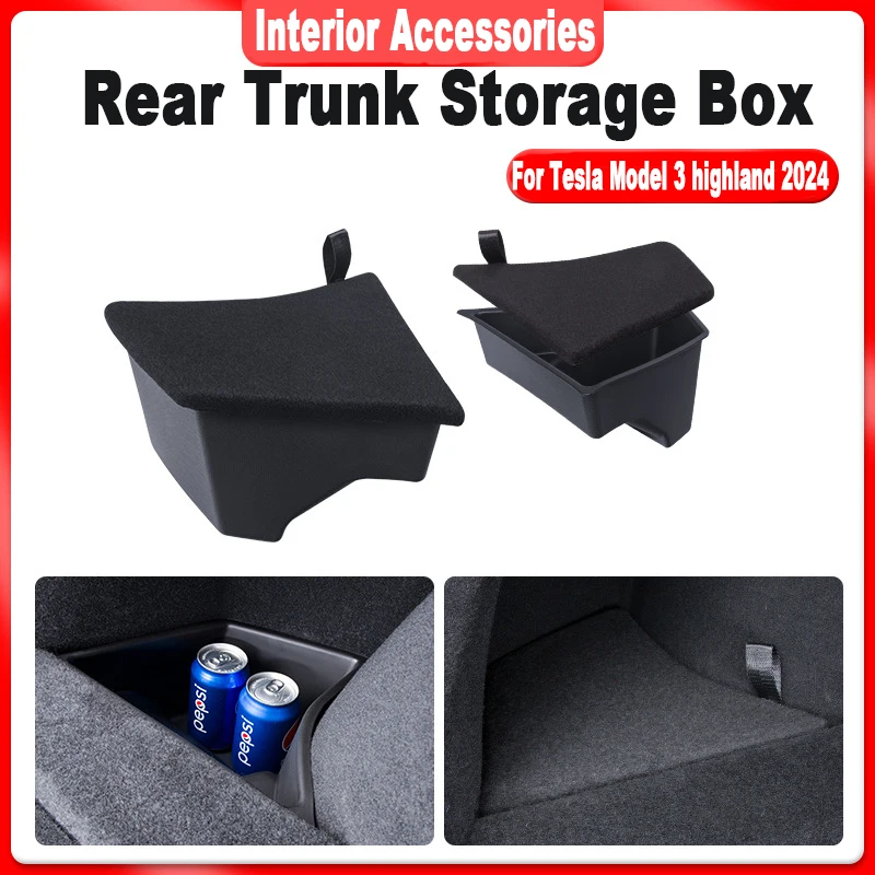 

Для Tesla Model 3 highland 2024, ящик для хранения на задний багажник с крышкой, левая сторона, органайзер для багажника, перегородка, украшения, аксессуары