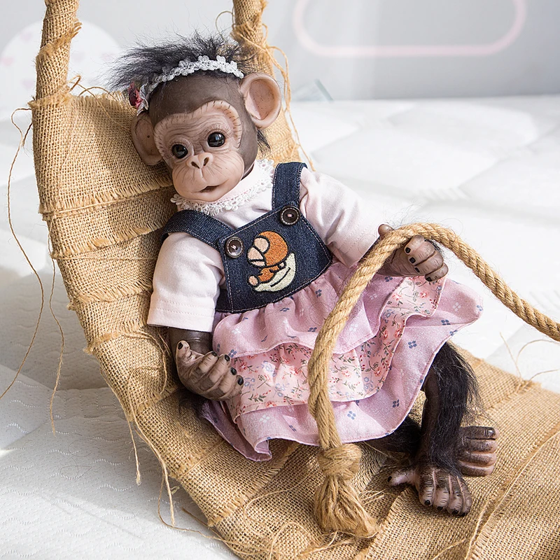 

40CM Reborn Orangutans Baby Cute Doll Handmade Detailed Painting Premie Size Black Monkey Collectible Art Doll