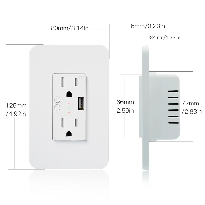 B92B-Tuya APP Remote Controlled Wifi Smart Wall Power Outlets Plug With 2 USB Sockets US Standard For Alexa Google Home