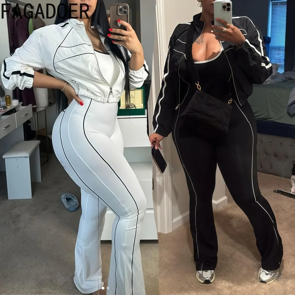 

FAGADOER Casual Sports 2 Pieces Set for Woman Long Sleeve Zip Jacket + Sleeveless Backless Jumpsuit Outfit Female Streetwear New