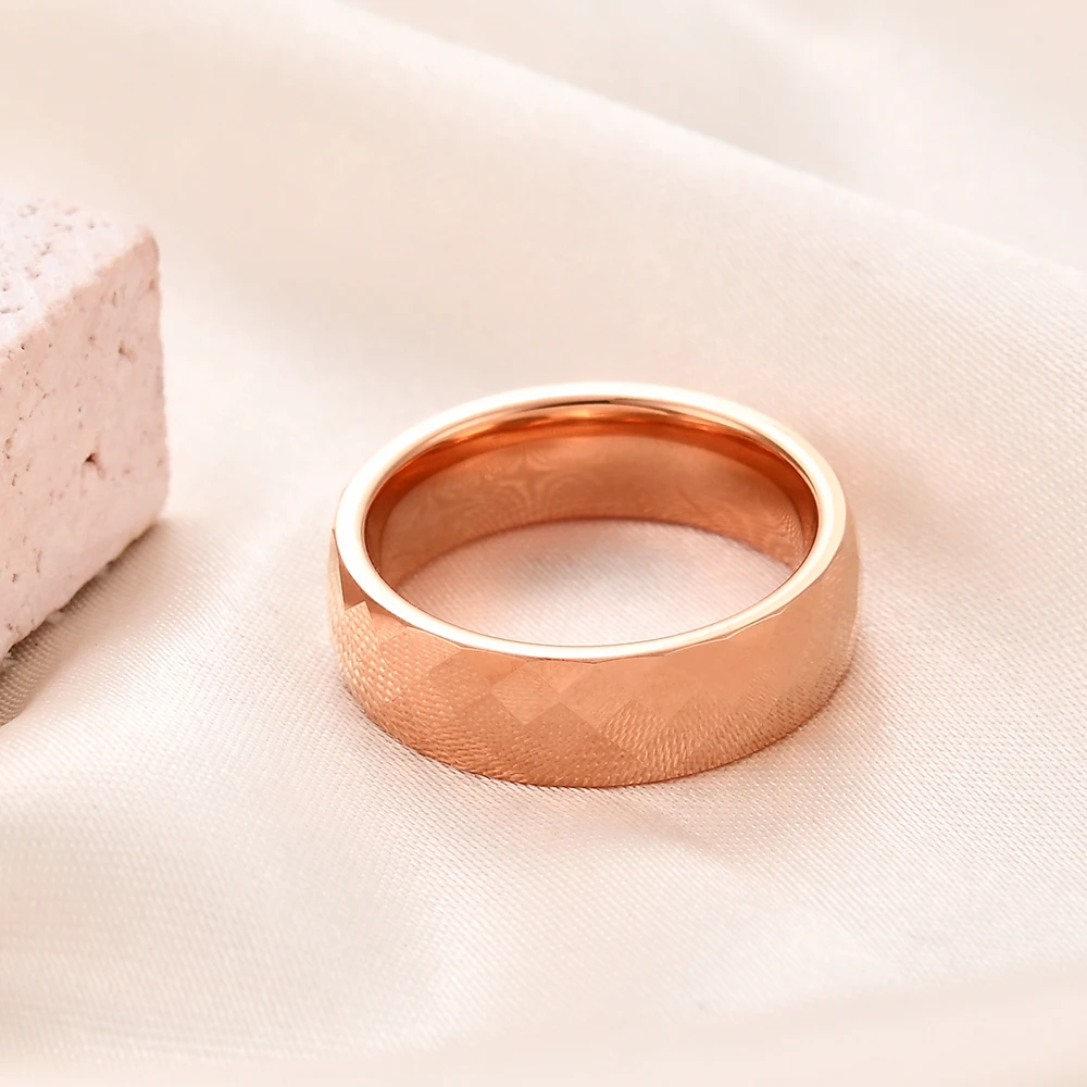 4MM/6MM Black Rose Gold Faceted Edge Dome Polished Tungsten Carbide Wedding Band Couple Rings for Women Men Size 5-12