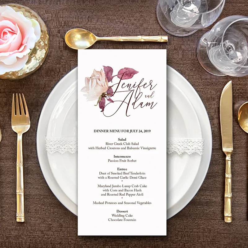 

100pcs card Custom Logo personalized Wedding Menu Cards company dinner party program thank you gift card for guests