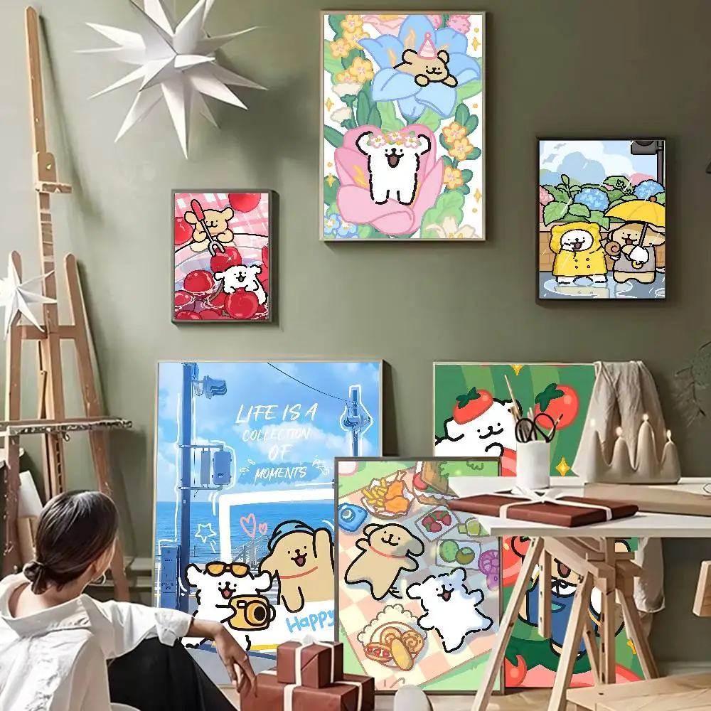 Maltese Cute Line Puppy Dog Classic Vintage Posters Whitepaper Prints Posters Artwork Kawaii Room Decor