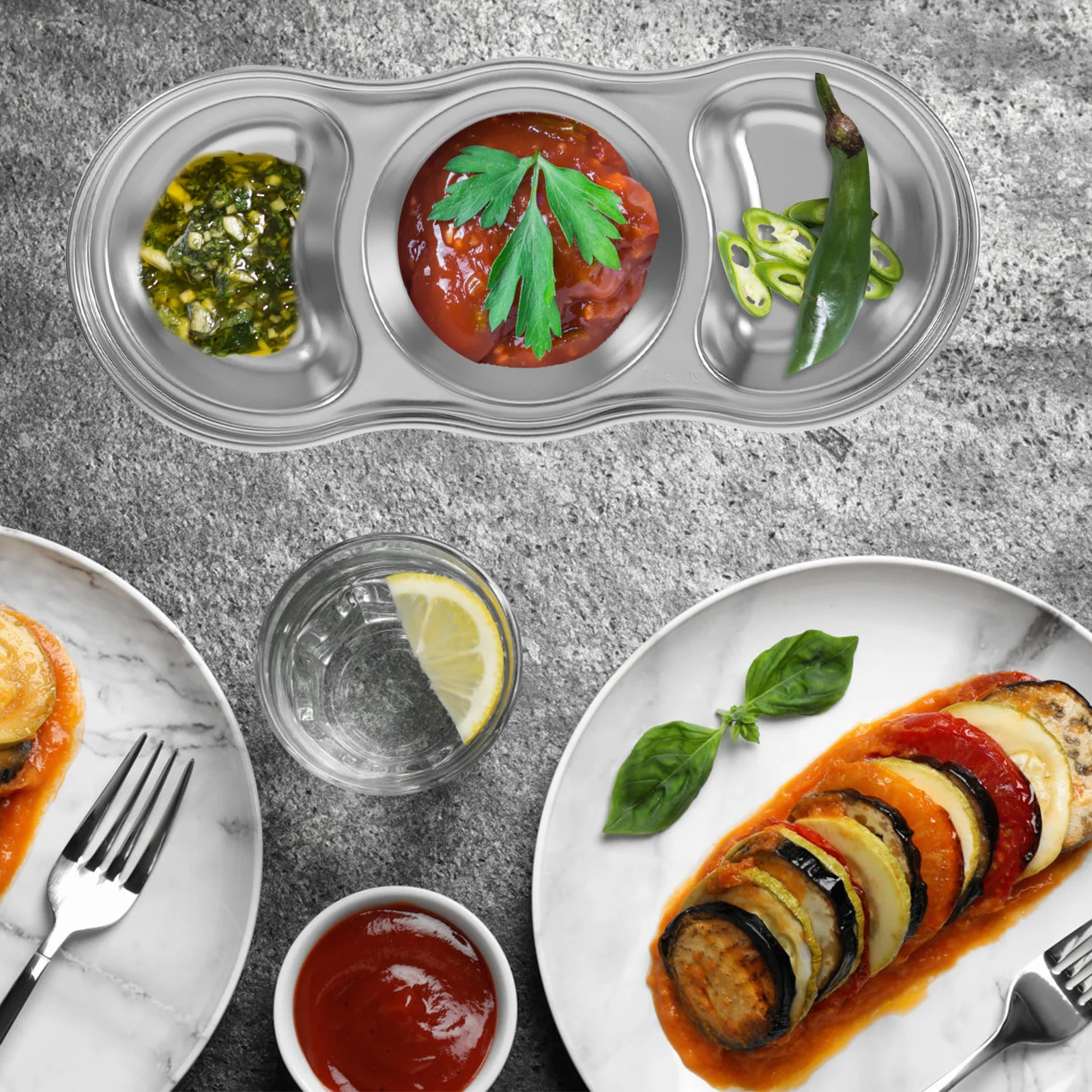 

2 Pcs Dipping Dish Appetizer Tray Plate Small Serving Sauce Container Stainless Steel Condiment