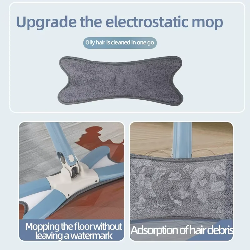 Hands Free Flat Mop X-Shape Butterfly Self Wringing with Stainless Steel Pole, Microfiber Reusable Pads for Commercial Use