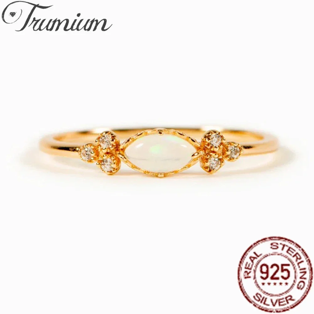 

Trumium S925 Sterling Silver Marquise White Opal Zircon Rings for Women Engagement Wedding Stackable Ring Simple Fine Jewelry