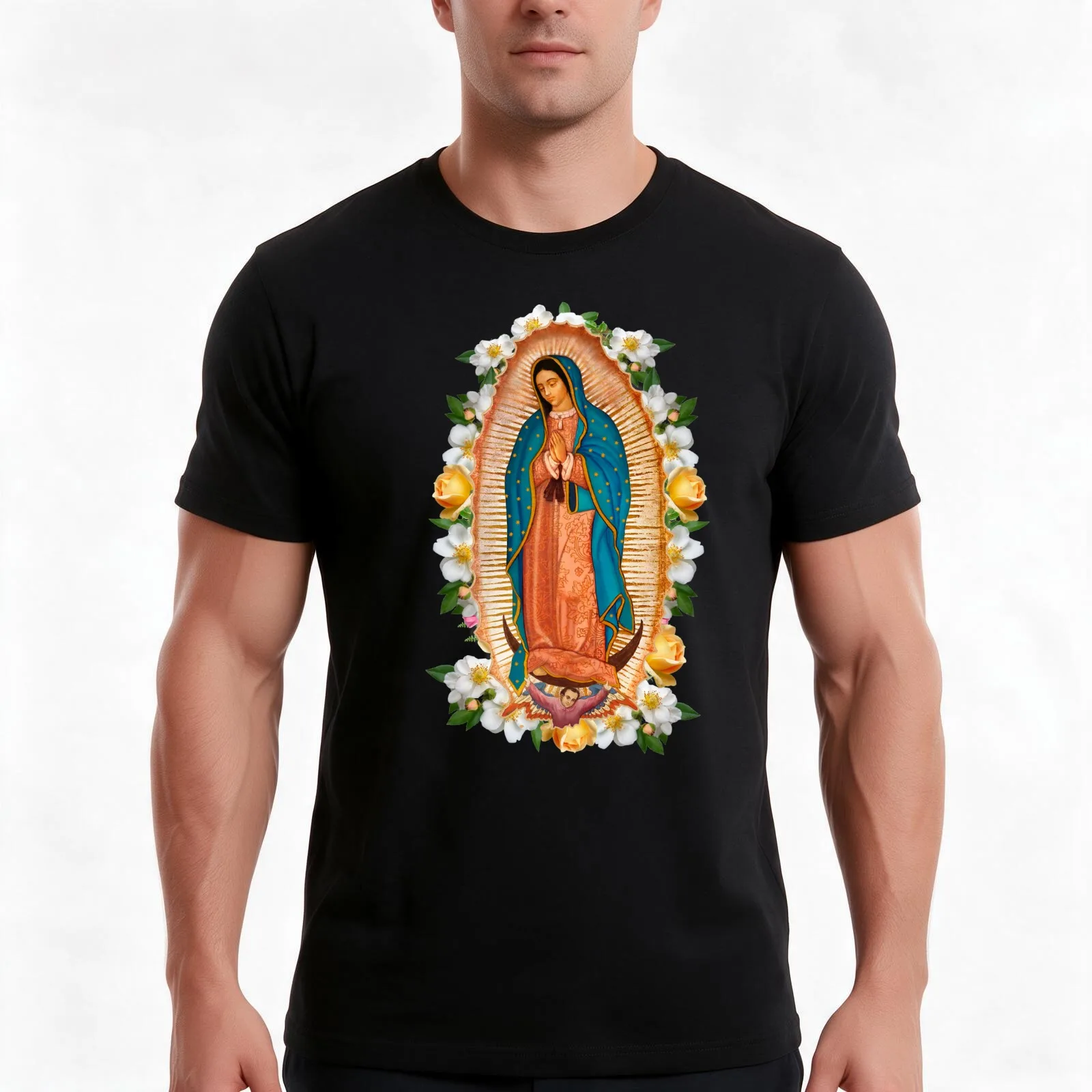 La Virgen De Guadalupe T-Shirt, Summer Casual Cotton Tee, Oversized Streetwear Tops, Vintage Graphic Print, Unisex Men Women
