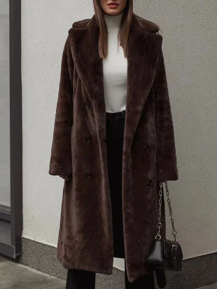2025年新作 レディース 冬 無地 ロング フェイクミンク ファーコート 女性用 ファッション 長袖 ラペル シングルブレスト プラッシュ オーバーコート