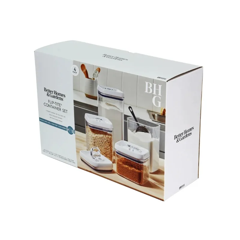 

Better Homes & Gardens Canister Pack of 4, Flip-Tite® Square Food Storage Container Set