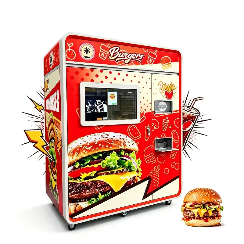 Commercial unattended hot food vending machines, automatically heated hamburger vending equipment for catering items