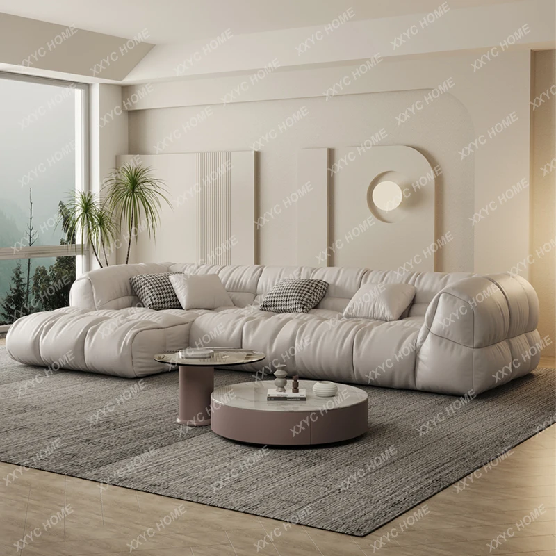 

Cloud Sofa Living Room Faux Leather Minimalist Large and Small Apartment Type Latex Cream Style
