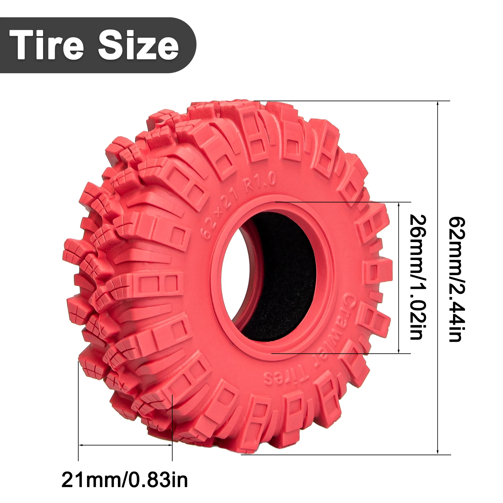 HFLRC 4PCS 1.0 Crawler Tires Super Soft Sticky All Terrain Rubber Foam Insert for 1/18 1/24 TRX4M SCX24 FCX24 RC Upgrade Parts view 4