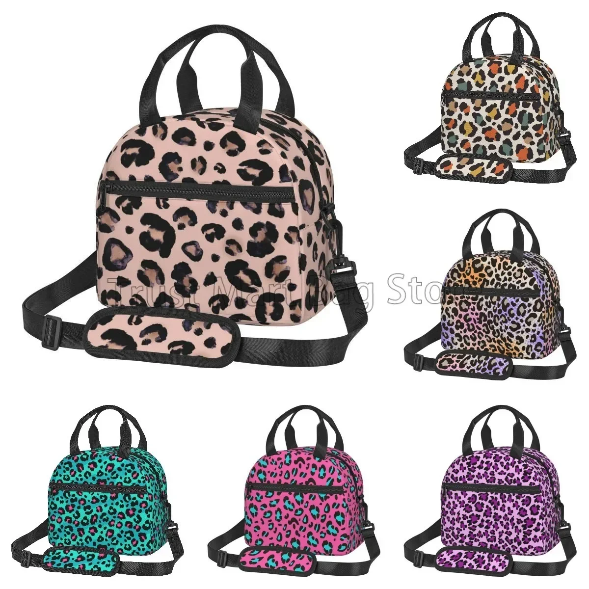 Leopard Print Insulated Lunch Box Cheetah Pink Cooler Tote for Work Office School Picnic Reusable Waterproof Thermal Lunch Bag