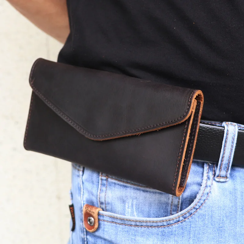 

YH3109 Men's Mobile Waist Bag, Portable and Wearable Waist Belt, Top Layer Cowhide and Horsehide Wallet