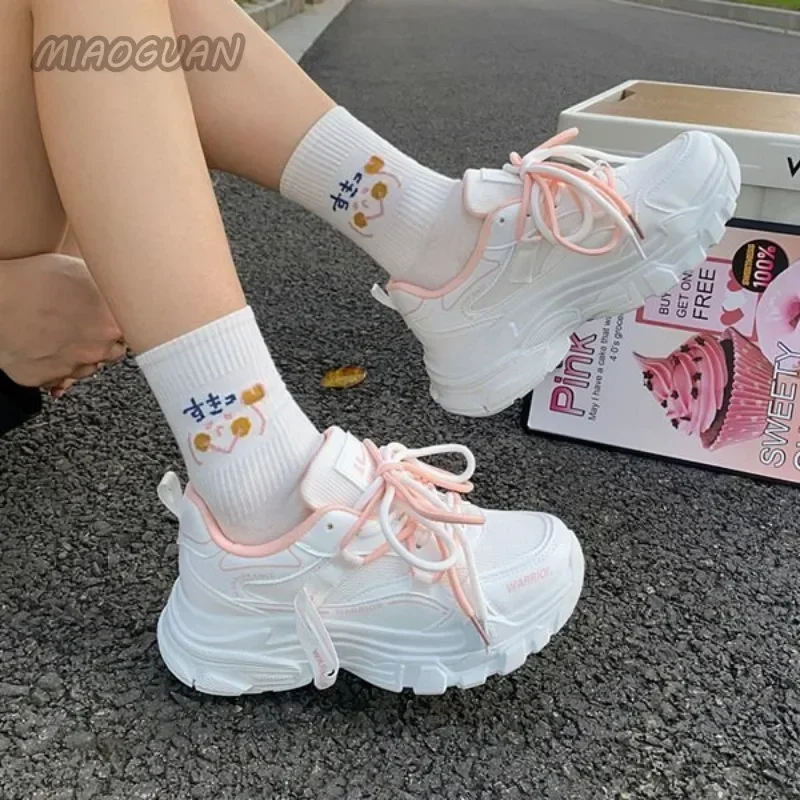 Spring Autumn Women Platform Sneakers Casual Color Blocking Ladies Shoes Lace Up Versatile Mesh Breathable Casual Sports Tennis