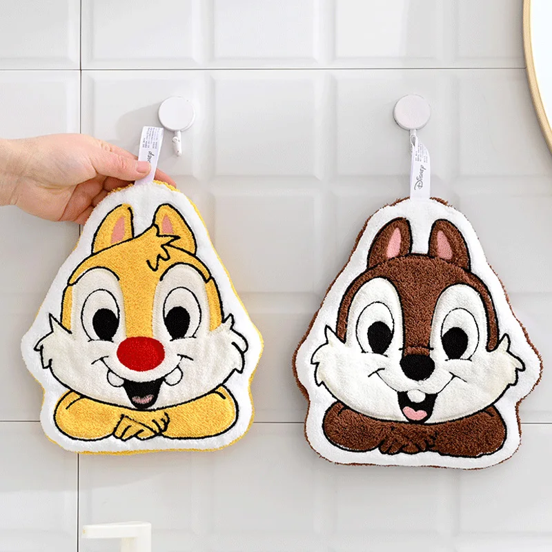 Disney Chip and Dale Cute Hanging Type Towel Super Absorbent Soft Handkerchief Wipe Hand Towelette Kids Bathroom Toilet Supplies