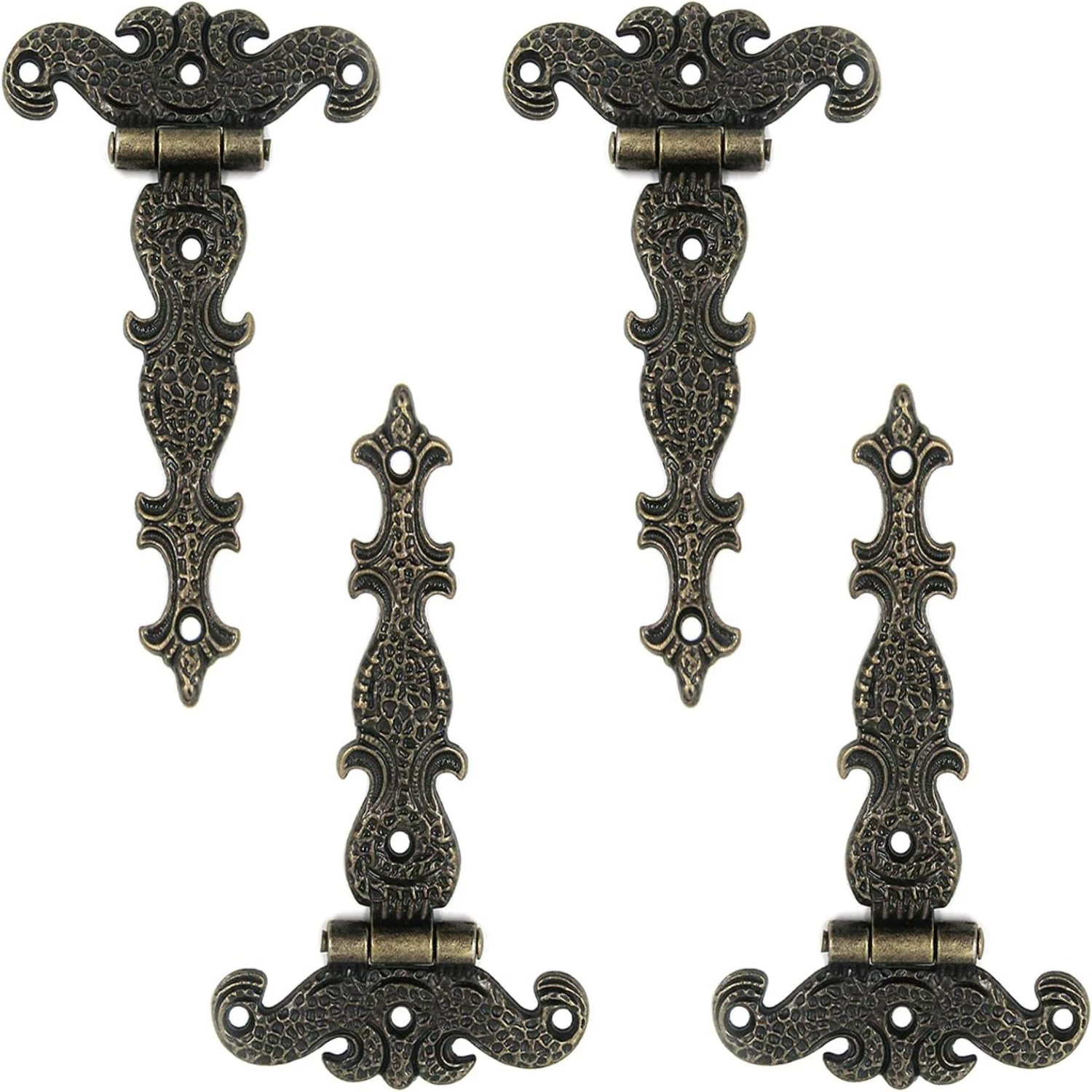 

Antique Bronze Decorative T-Hinges Door Hinges Pack of 4 - 4.45" x 2.72", Zinc Alloy