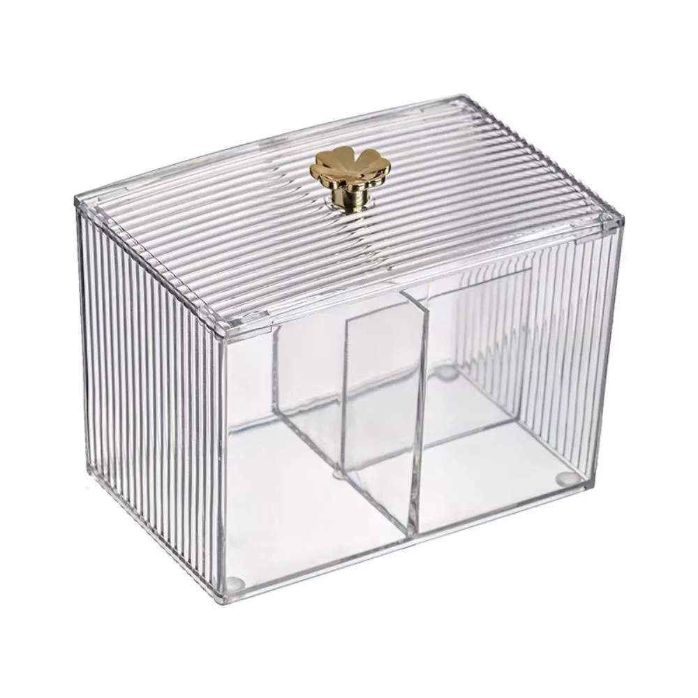 

Multifunctional Clear Cotton Swab Storage Box Dust-Proof with Cover Cosmetic Stand Square Portable Makeup Divided Box for Vanity