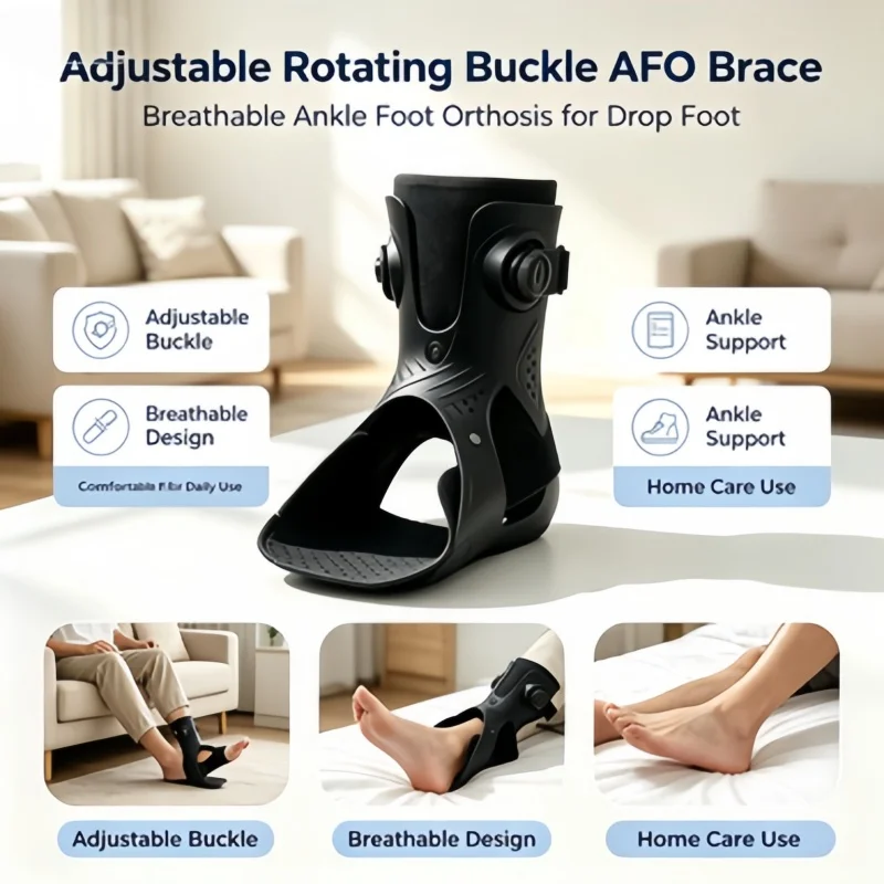 Adjustable Rotary Buckle Foot Drop Brace, Breathable AFO Ankle Support Orthosis for Stroke Rehabilitation, Day Night Use