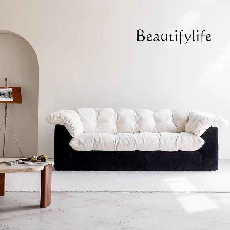 S الفرنسية شقة صغيرة غرفة المعيشة الحديثة بسيطة أريكة النسيج القابلة للإزالة وقابل للغسل أبيض وأسود أريكة مستقيمة كسول #1