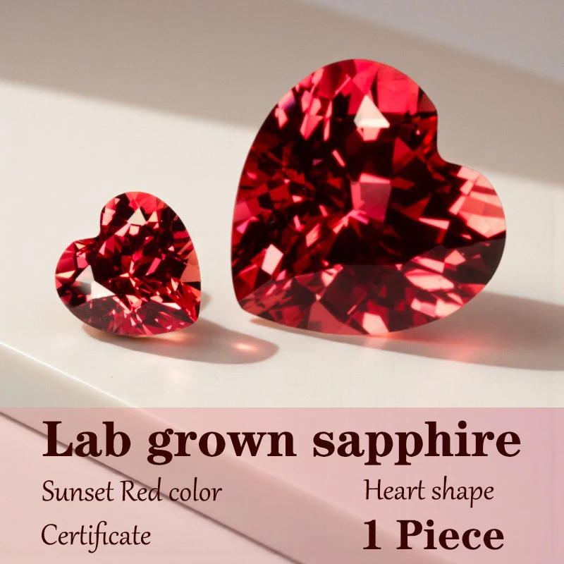 

Heart Cut Lab Grown Sapphire Sunset Red Color for Charms DIY Advanced Jewelry Rings Making Materials with Certificate Wholesale