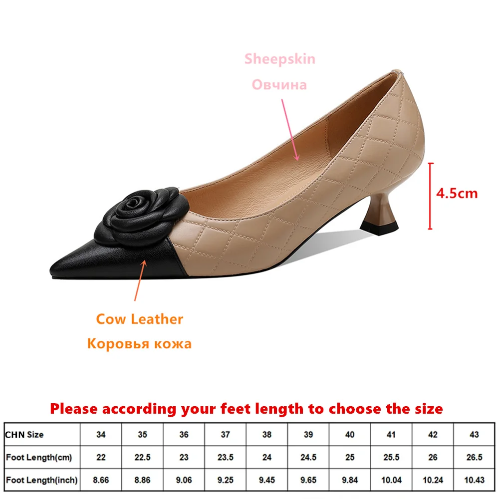 MILI-MIYA Fashion Flowers Brand Style Women Full Genuine Leather Pumps Mixed Color Thick Heels Pointed Toe Office & Carer Shoes