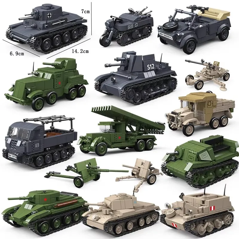 

World War 2 WW2 Army Military Soldiers Armor Vehicle Main Battle Tank Half Track Motorcycle Building Blocks Bricks Toys Kids