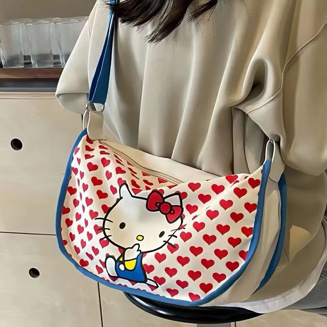 Sanrio Hello Kitty Handbag Cartoon Versatile Shoulder Bag Crossbody Canvas Bag Cute Shoulder Bag Saddle Bag Student Dumpling Bag