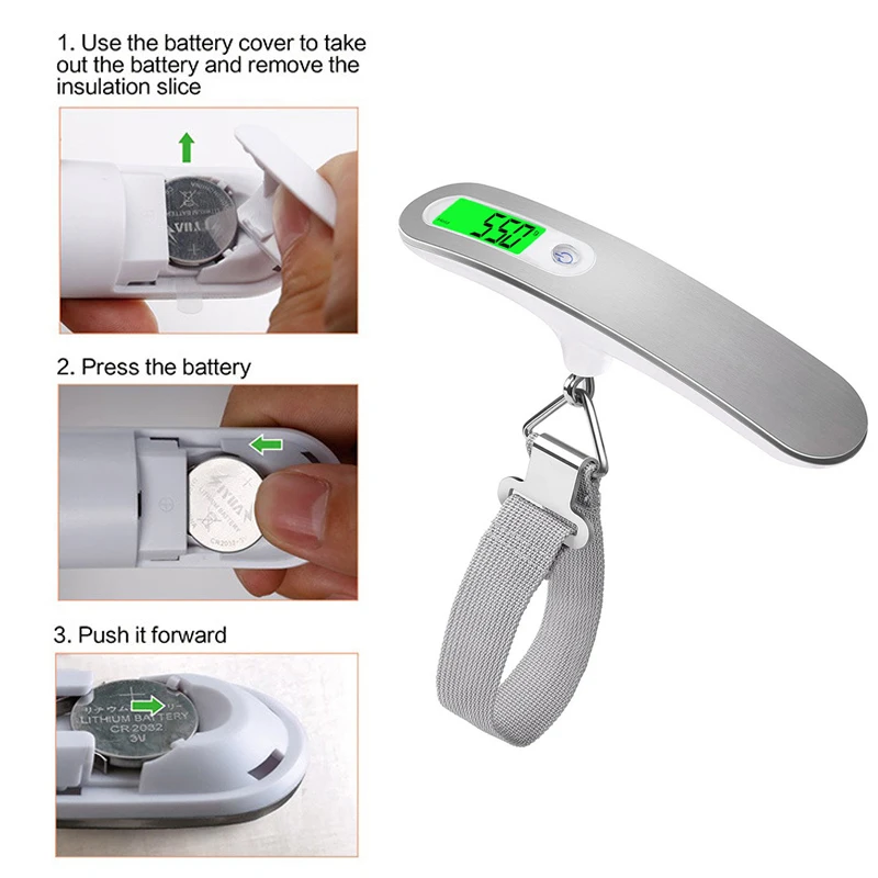 Portable LCD Digital Luggage Scale, Travel Bag Hanging Scale, Electronic Steelyard Weight Balance, 50kg, 10g