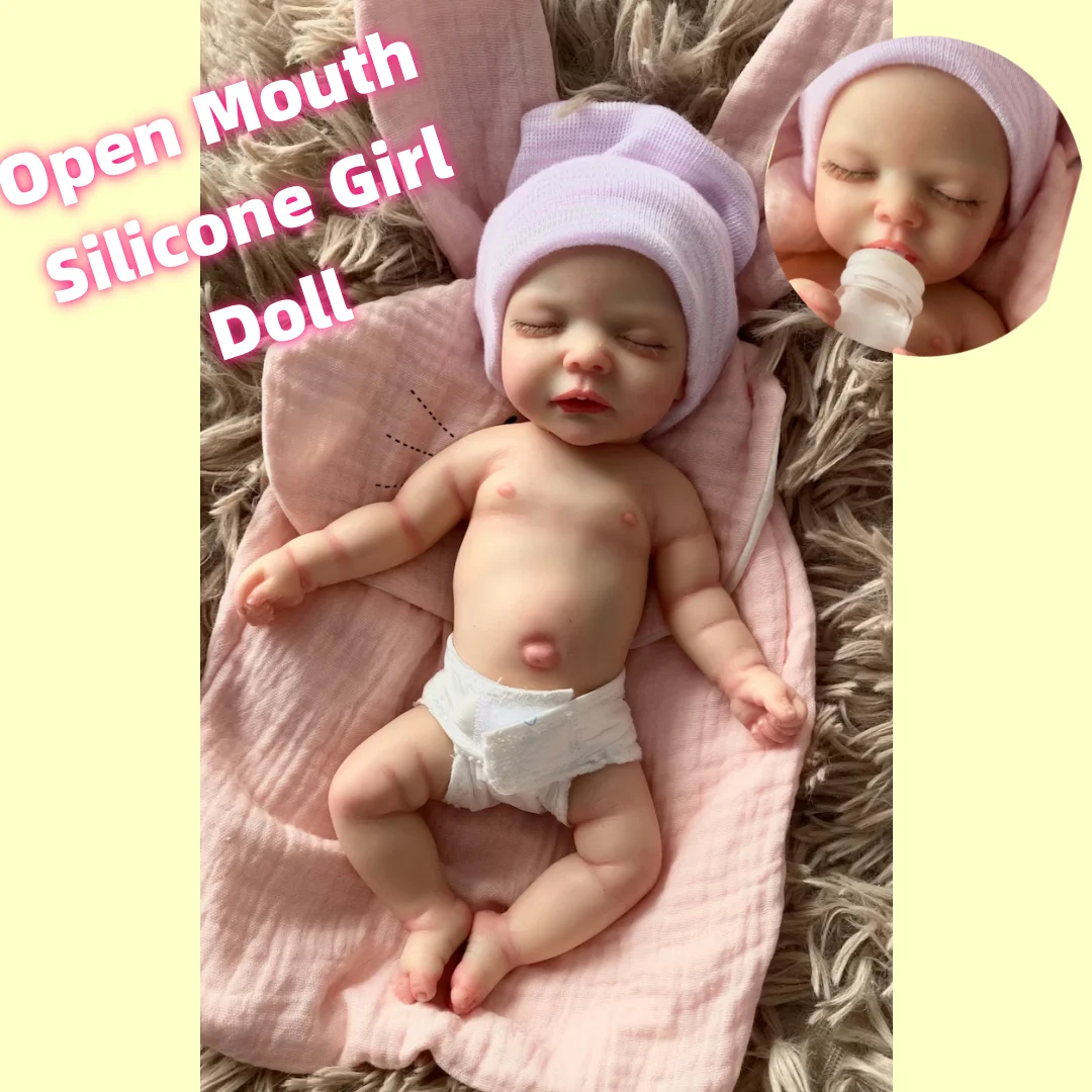 

10-дюймовая силиконовая кукла Bebe Reborn с открытым ртом и раскрашенной кожей, мягкая на ощупь, реалистичная, реалистичная, реалистичная, для новорожденных девочек