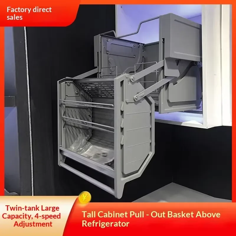 Modern simple drawer storage basket double-layer lift-out kitchen cabinet with different design shades, suitable for