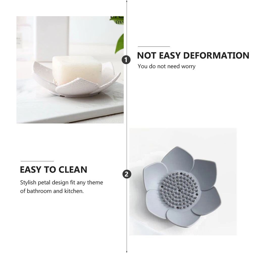 

2 Pcs Soap Dish Silicone Flower Shaped Draining Tray Holder Petal Design Bathroom Kitchen Travel Portable Box Home Necessity