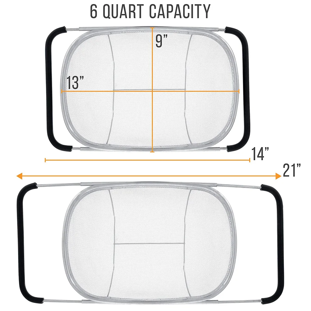 シンク上のステンレス鋼ザル、ファインメッシュストレーナーバスケット拡張可能な排水キッチン