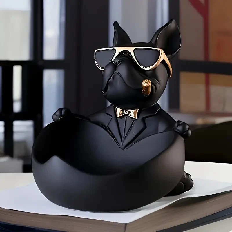 Creative Sunglasses Cool Dog Statue Bulldog Statue Storage Box Animal Decoration Resin Craft Art Statue Home Decoration Gift - view 6