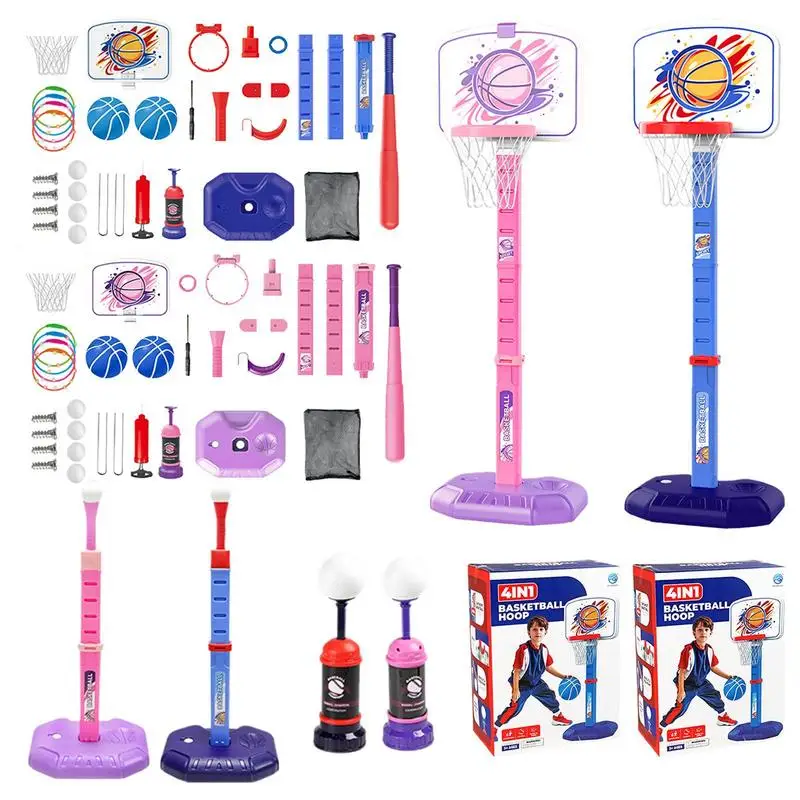 

Basketball Stand Set 4 In 1 Basketball Hoop And T Ball Kit Sport Toys With Various Sports Modes For School Parties Family