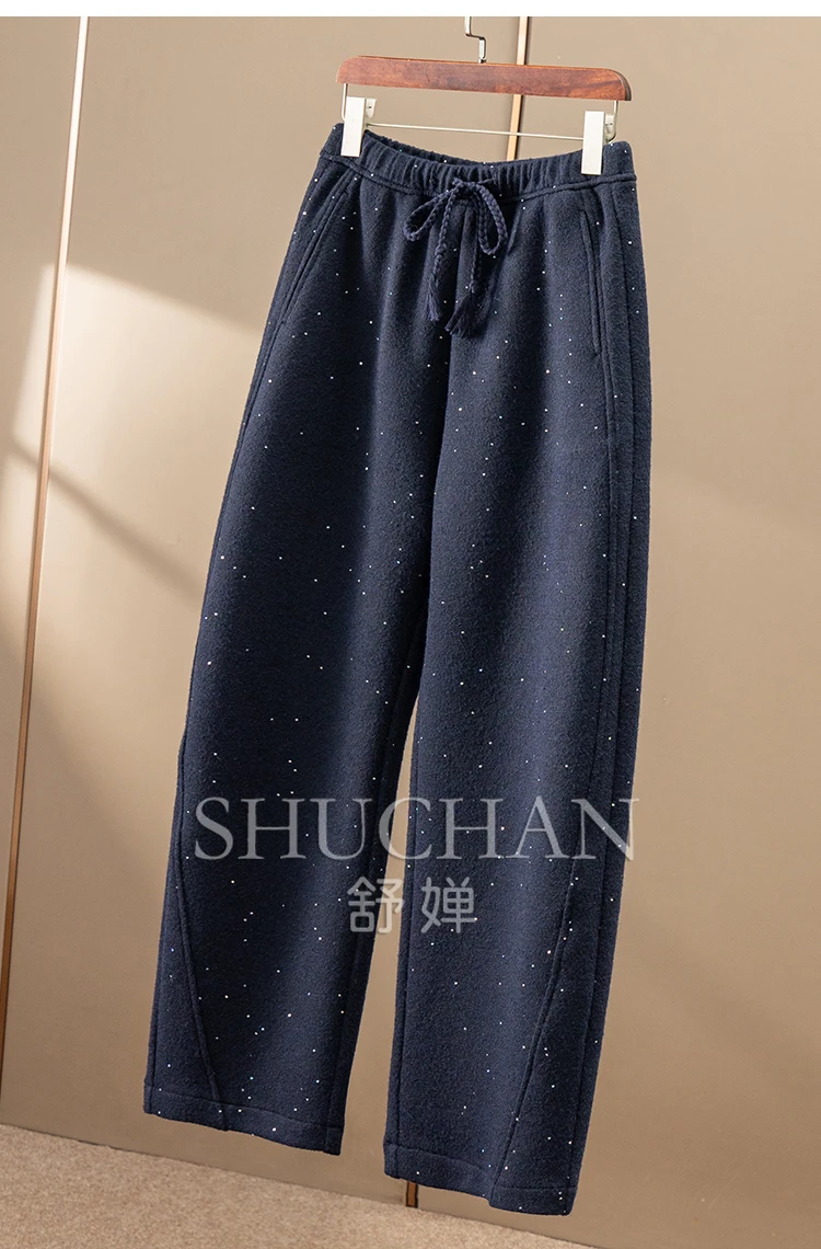 High-end Fine Glitter with Wool Elastic Waist Sickle Woolen Pants Women 16I6 Streetwear Women Sweatpants Women