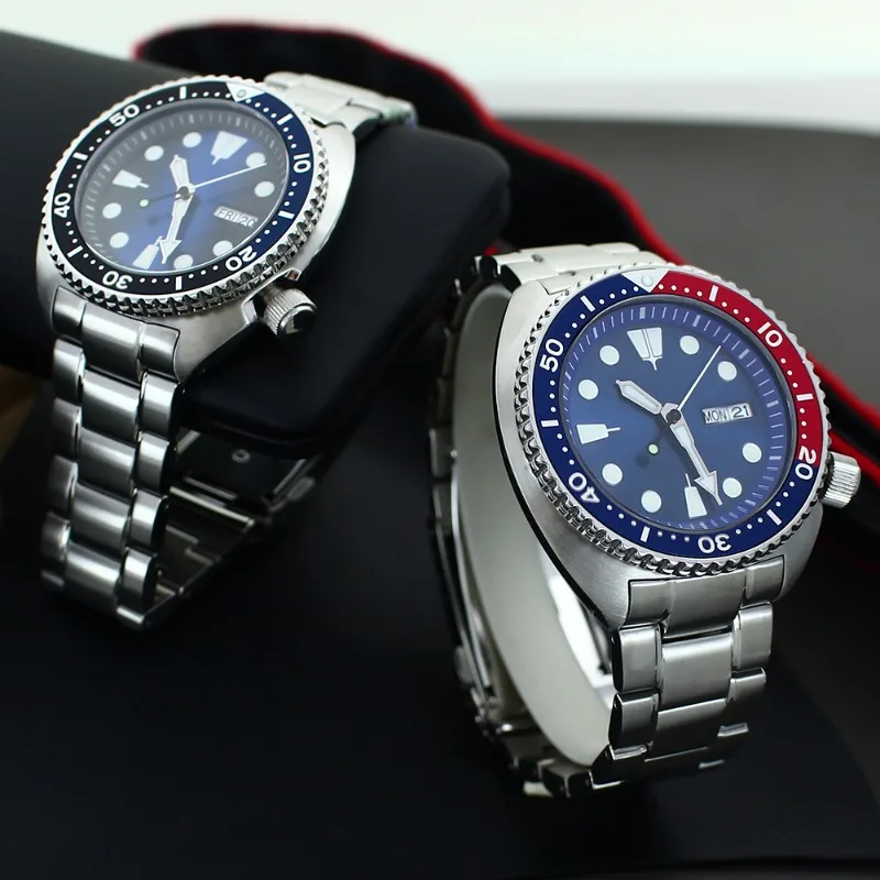 نموذج السلحفاة 316L من الفولاذ المقاوم للصدأ مقاوم للماء من زجاج الياقوت المضيء لساعة الحركة الميكانيكية NH35