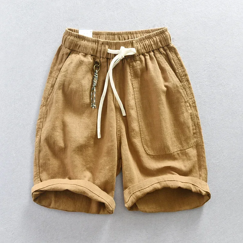 

Breathable Cotton Linen Shorts for Men Summer Streetwear Cargo Shorts Man Elastic Waist Baggy Shorts Japan Vintage Short Pants