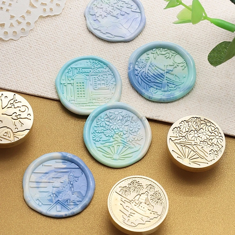 Wax Seal Stamp Retro Multistory Travel Ropeway Spring Mountain Lacquer Copper Head Envelopes Wedding Invitations Scrapbooking