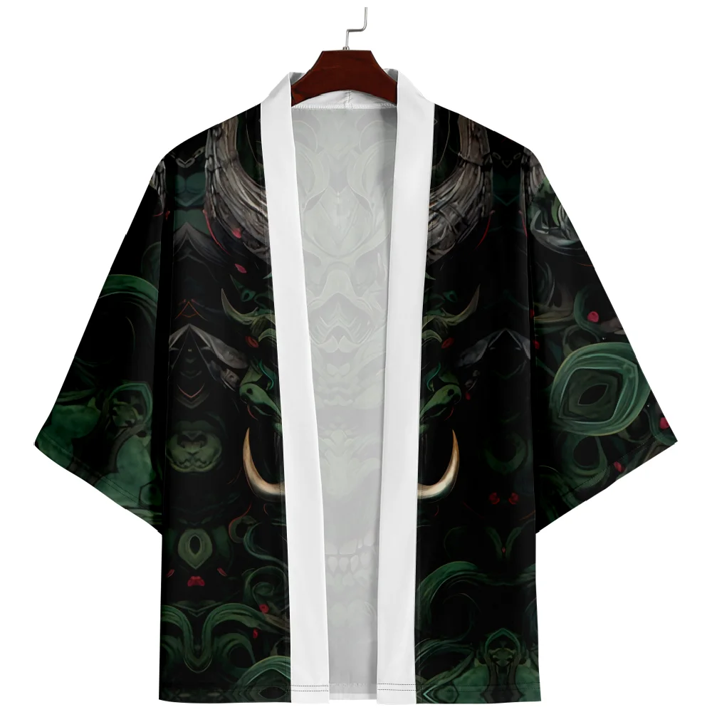 

Japanese Style Kimono Streetwear Men Women Cartoon Demon Print Cardigan Haori Summer Beach Yukata Plus Size 4XL 5XL 6XL