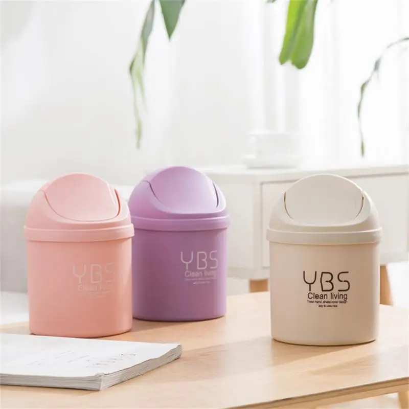 Mini Desktop Bin Small Trash Can Tube With Cover Bedroom Trash Garbage Can Clean Workspace Kitchen Storage Box Home Desk Dustbin