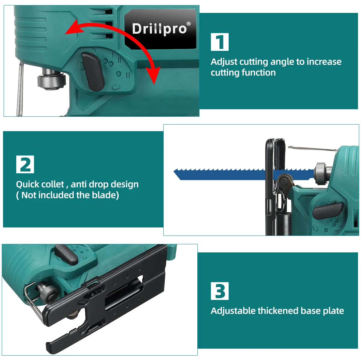 Imagem -04 - Drillpro-serra Elétrica Brushless Portátil Corte de Madeira Ferramenta Elétrica de Metal Bateria 18v 65 mm